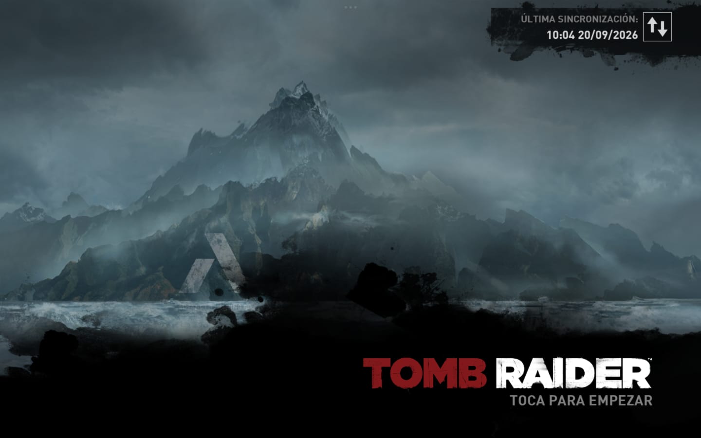 Pantalla de inicio de Tomb Raider con la isla de Yamatai y el texto Toca para empezar.